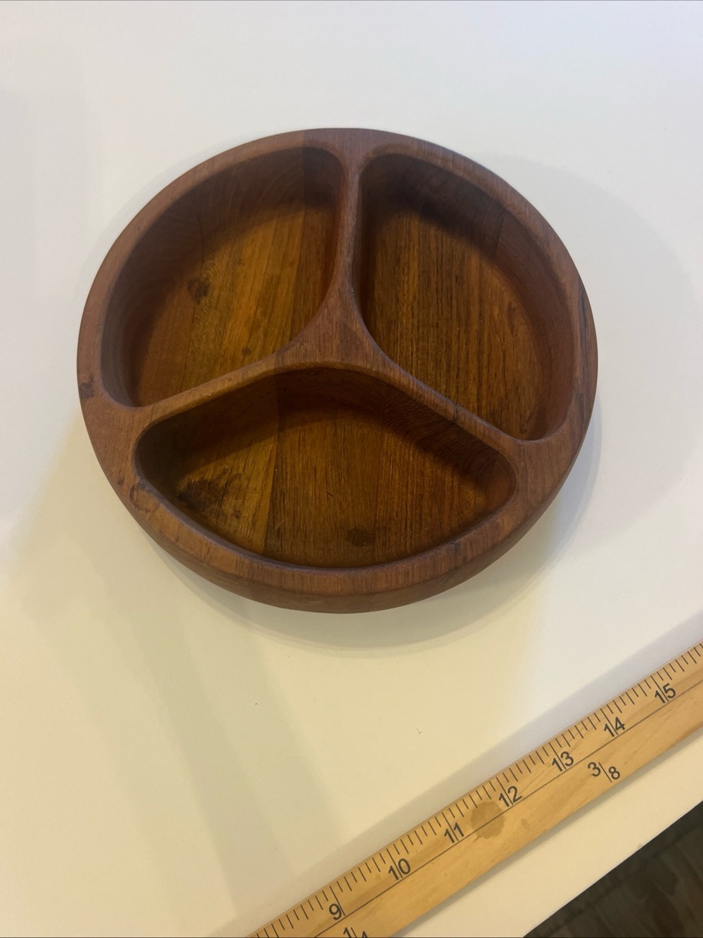 Vtg MCM Dansk Round Three-Section Teak Serving Tray - Brown